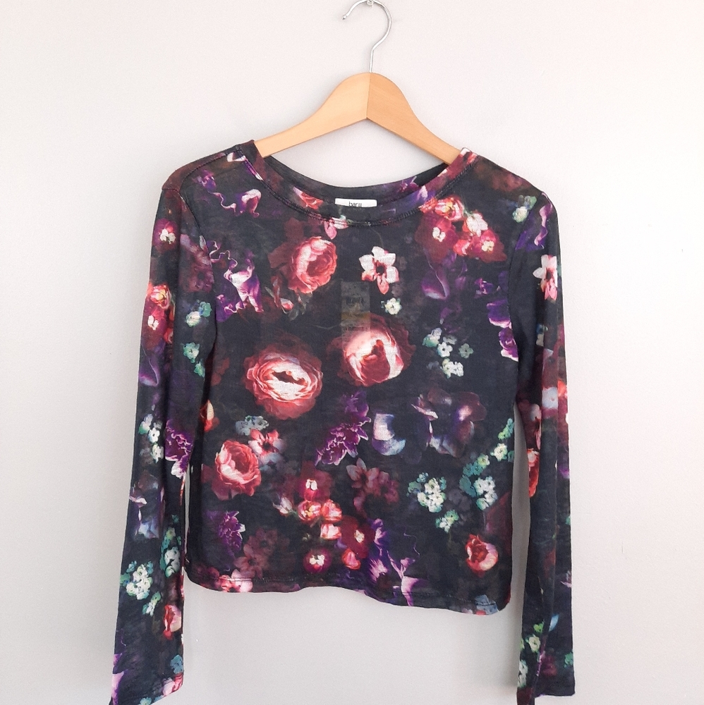 Bar III Floral Long Sleeve Semi Sheer Top